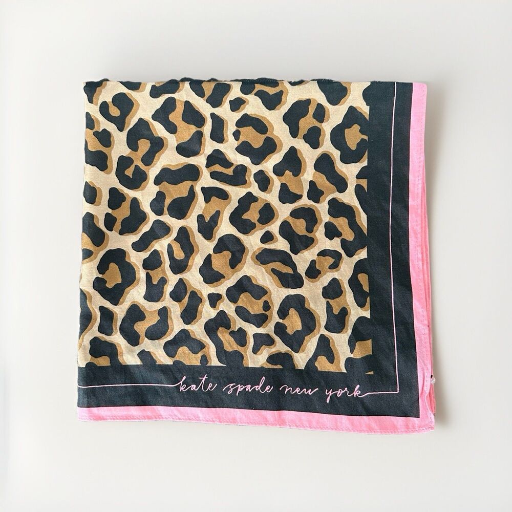 Kate Spade New York Big Cat Cotton & Silk Bandana Scarf NWT Roasted Cashew Pink